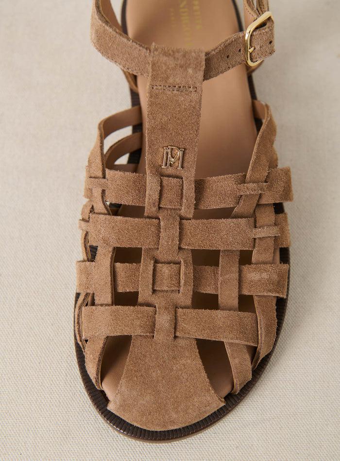 Petite Mendigote Coelo - Sandales Plates Marron En Cuir Suédé