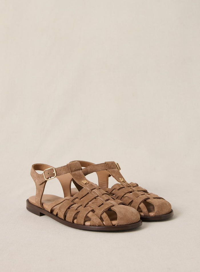 petite mendigote Coelo - Sandales plates marron en cuir suédé