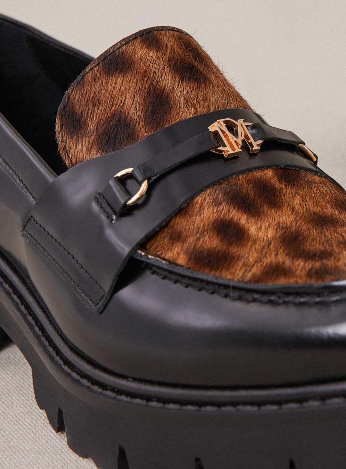 Petite Mendigote Colas - Mocassins Noirs Et Léopard En Cuir à Semelle Compensée