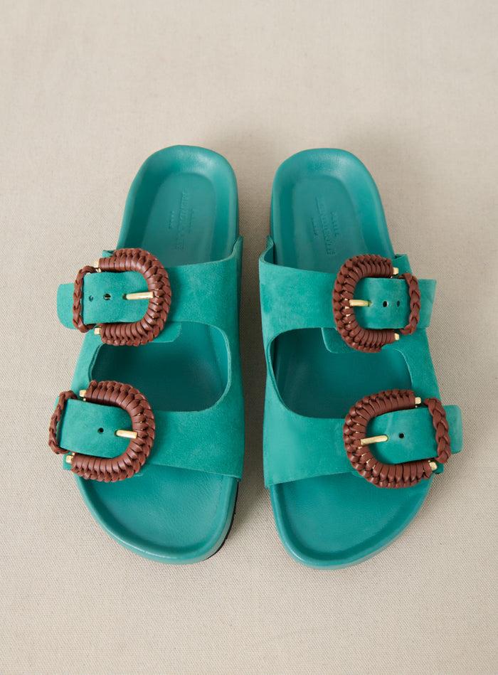Petite Mendigote Cora - Sandales Plates En Cuir Double Brides - Bleu