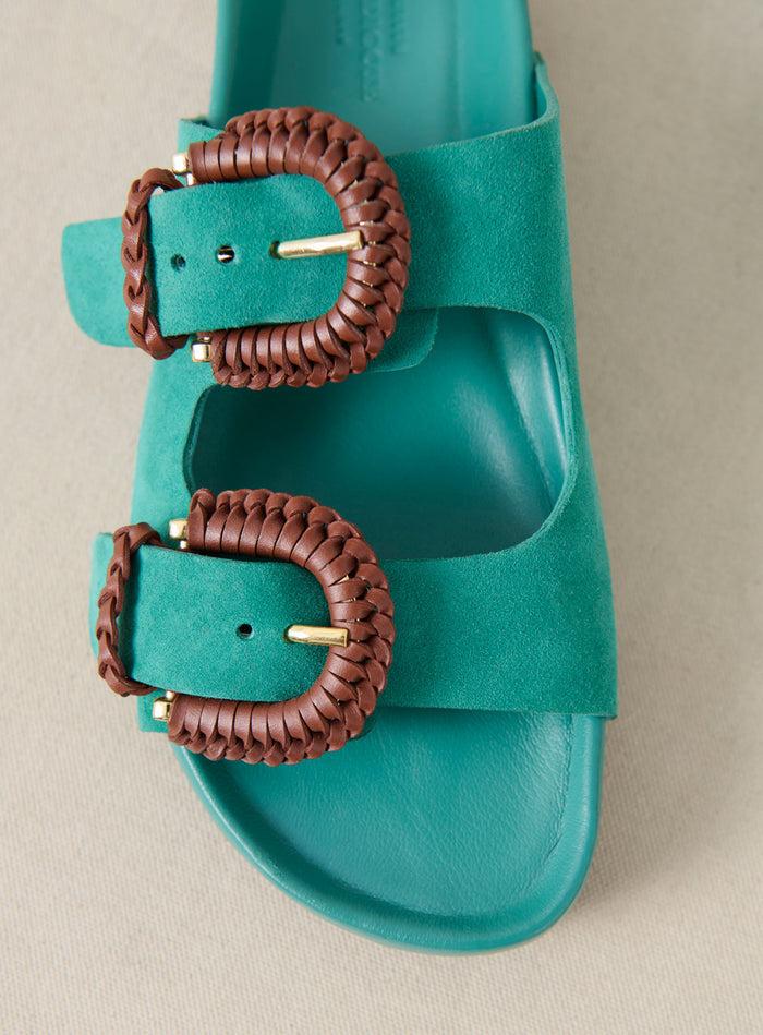 Petite Mendigote Cora - Sandales Plates En Cuir Double Brides - Bleu