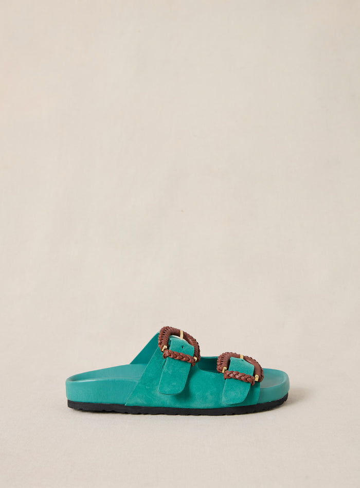 petite mendigote Cora - Sandales plates en cuir double brides - Bleu