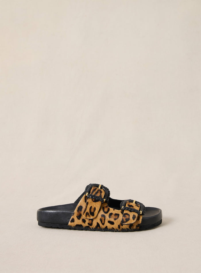 petite mendigote Cora - Sandales plates en cuir double brides - Léopard