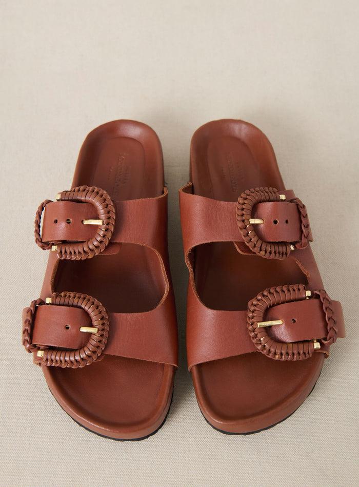 Petite Mendigote Cora - Sandales Plates En Cuir Double Brides - Marron
