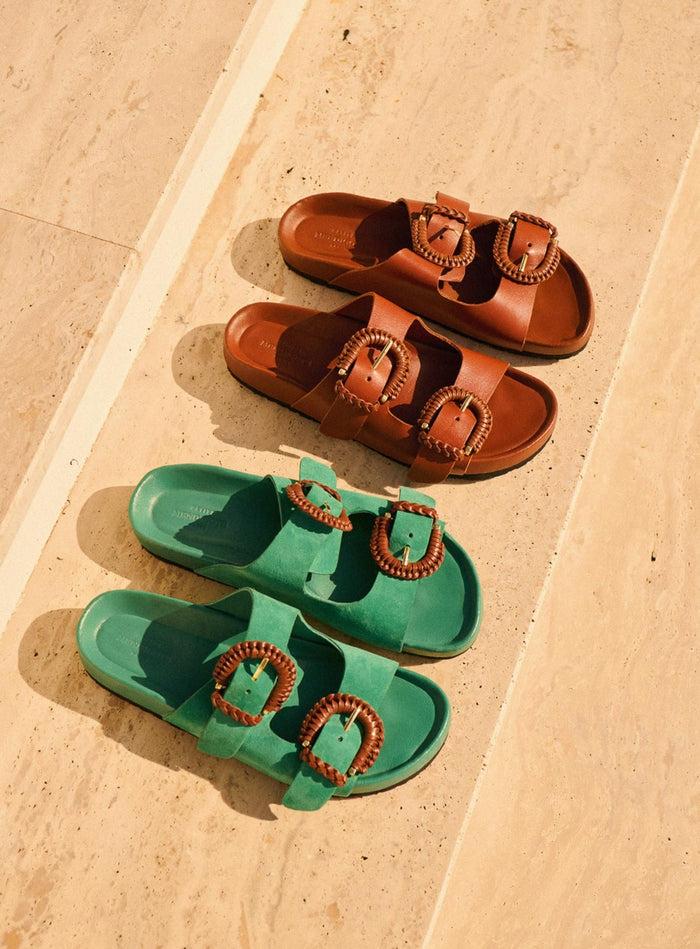 Petite Mendigote Cora - Sandales Plates En Cuir Double Brides - Marron