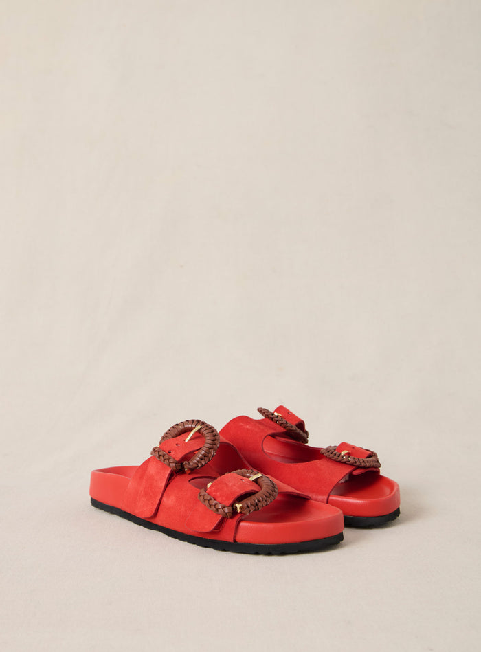 Petite Mendigote Cora - Sandales Plates En Cuir Double Brides - Rouge