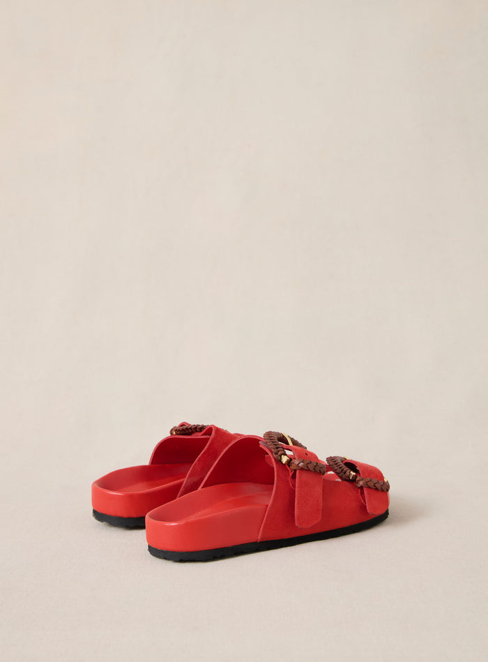 Petite Mendigote Cora - Sandales Plates En Cuir Double Brides - Rouge