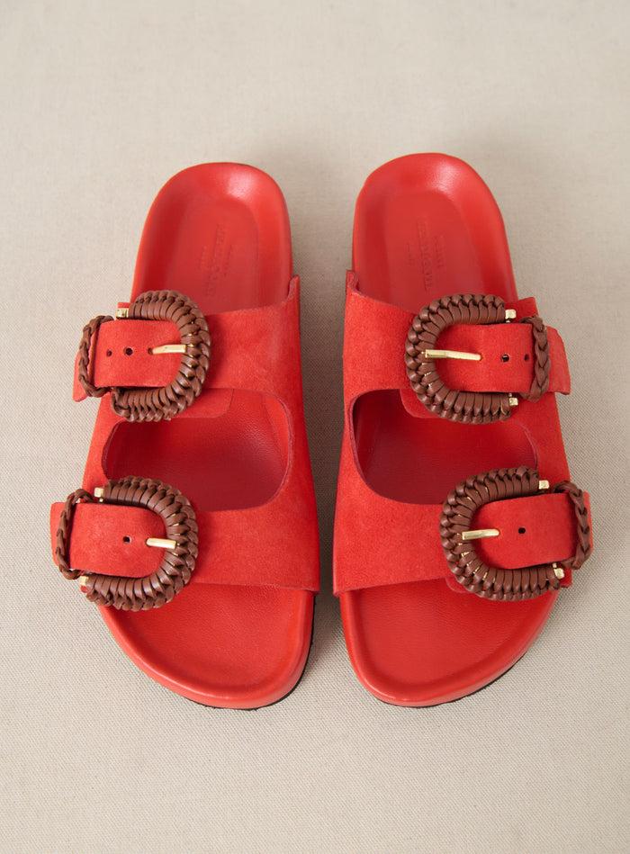 Petite Mendigote Cora - Sandales Plates En Cuir Double Brides - Rouge