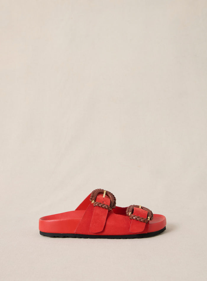 petite mendigote Cora - Sandales plates en cuir double brides - Rouge