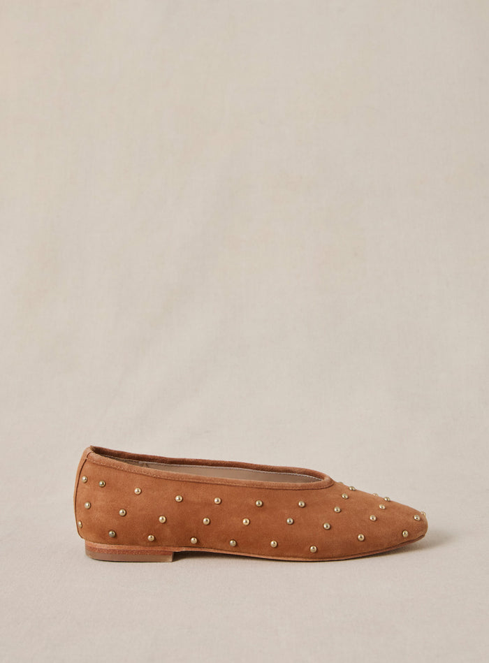 Petite Mendigote Coralie - Ballerines Cognac à Clous En Suède