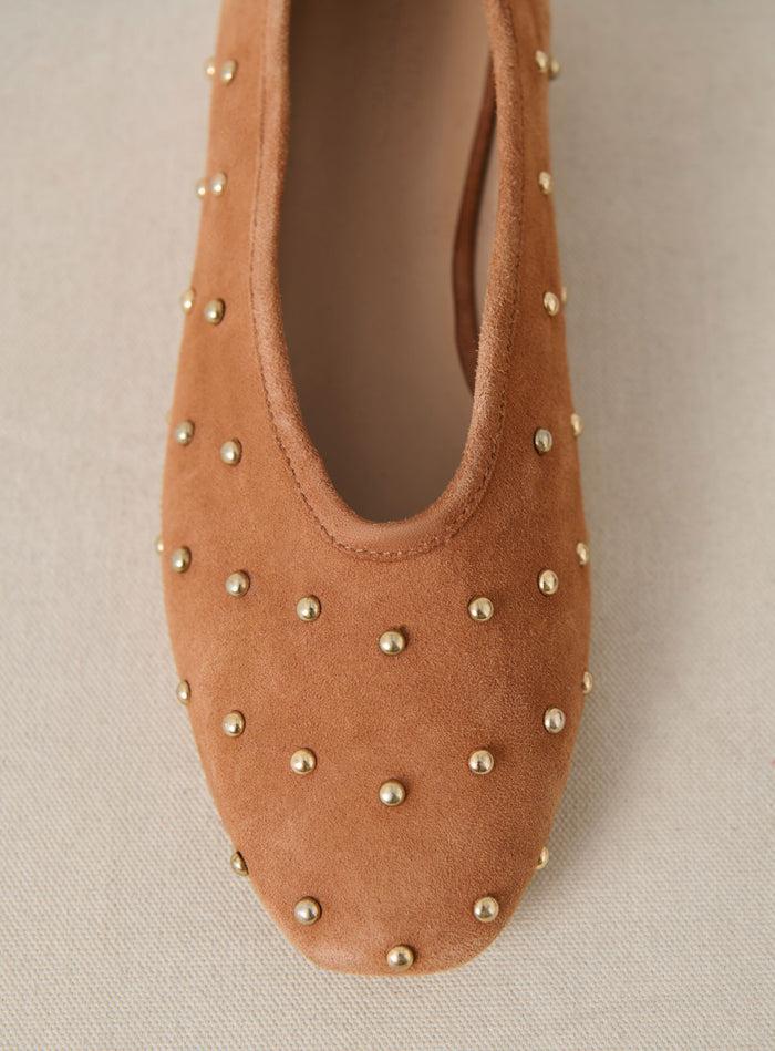 Petite Mendigote Coralie - Ballerines Cognac à Clous En Suède