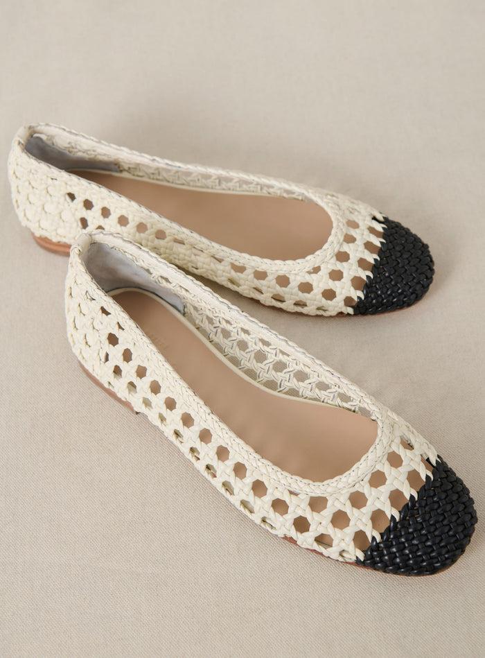 Petite Mendigote Coralie - Ballerines écrues Tressées Léopard