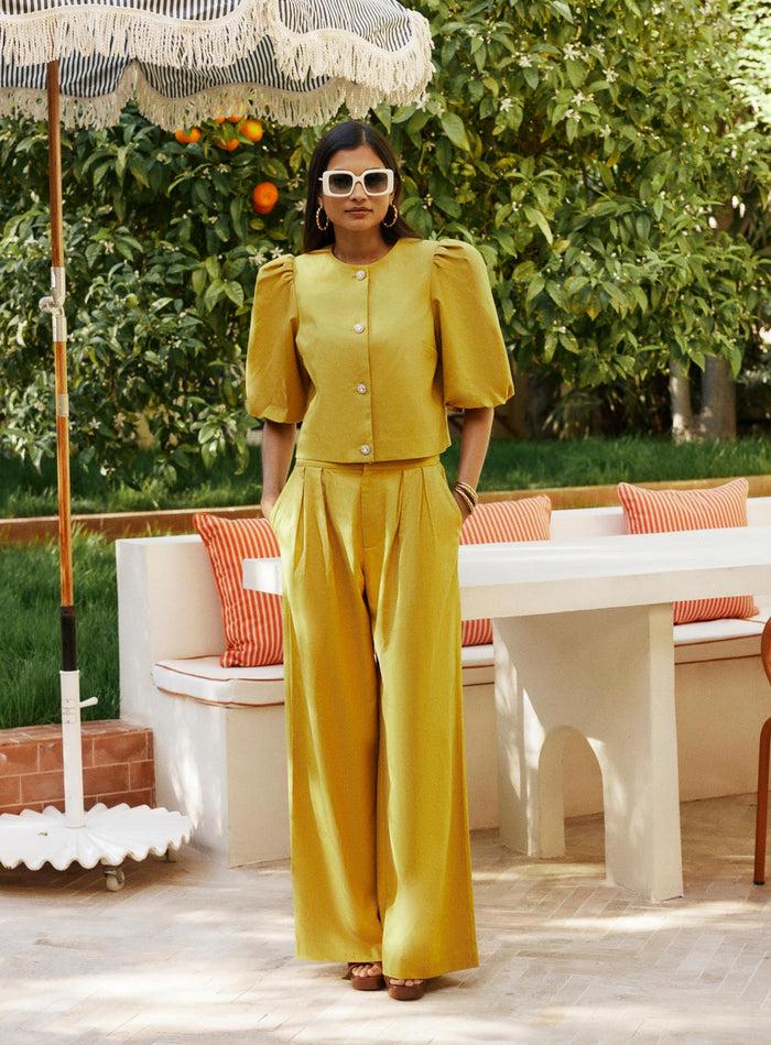 petite mendigote Diane - Pantalon d'ensemble droit fluide - jaune