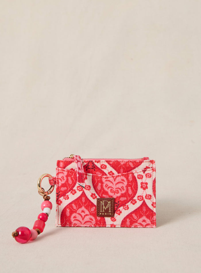 petite mendigote Elmo - Portefeuille en tissu rouge à motifs fleuris