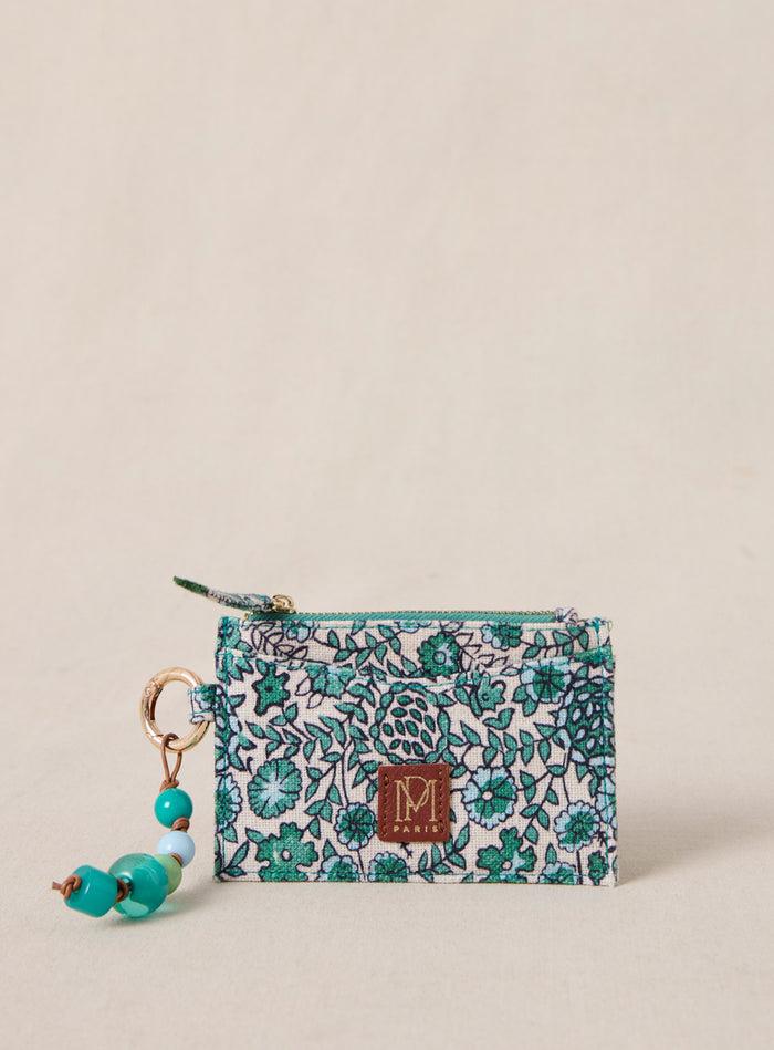 petite mendigote Elmo - Portefeuille en tissu vert à motifs fleuris