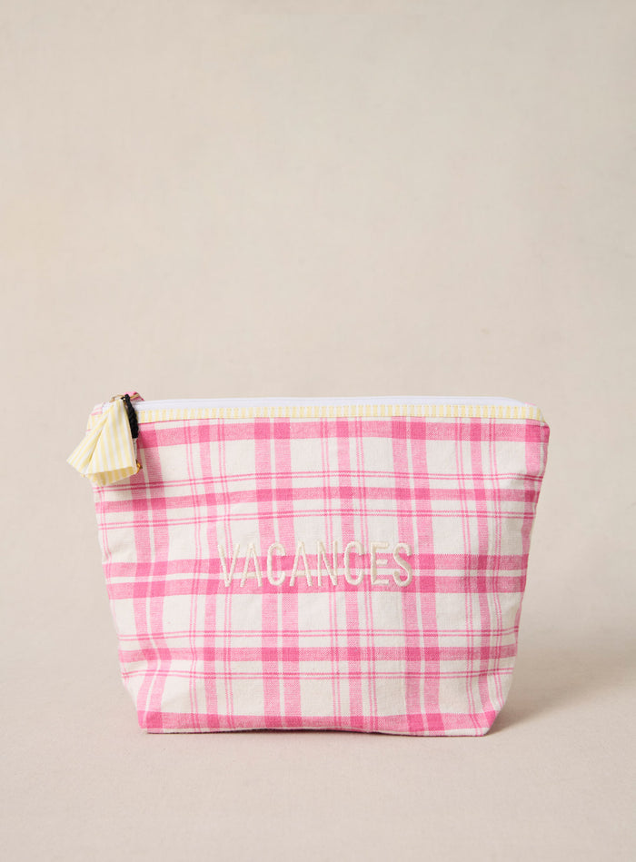 petite mendigote Eva - Grande pochette en coton à carreaux roses