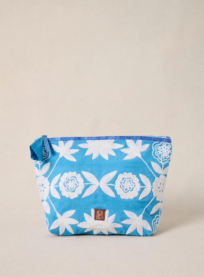 petite mendigote Eva - Grande pochette en coton bleu mer