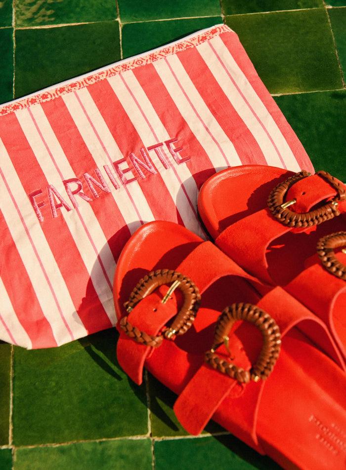 Petite Mendigote Eva - Grande Pochette En Coton Et Rayures Rouges