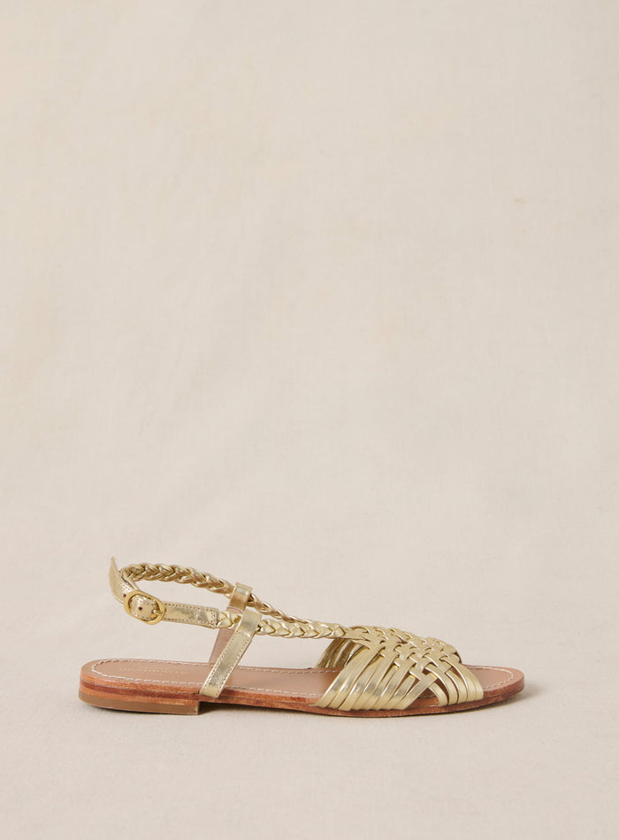 petite mendigote Fernando - Sandales tressées en cuir doré