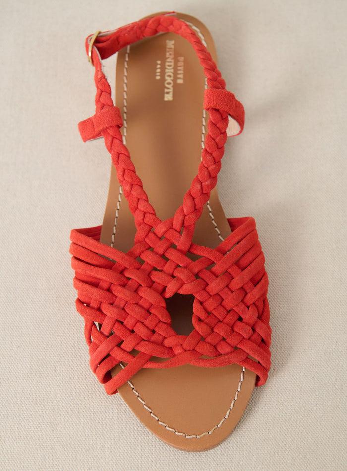 Petite Mendigote Fernando - Sandales Tressées En Cuir Rouge