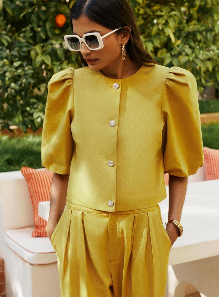 petite mendigote Ines - Veste d'ensemble courte unie - jaune