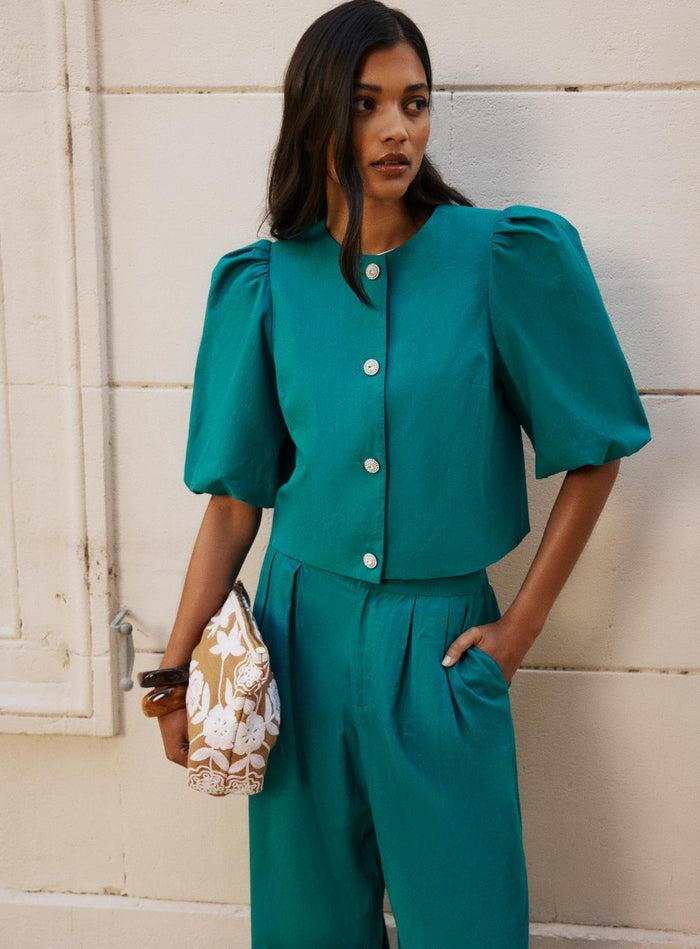 petite mendigote Ines - Veste d'ensemble unie courte - bleu