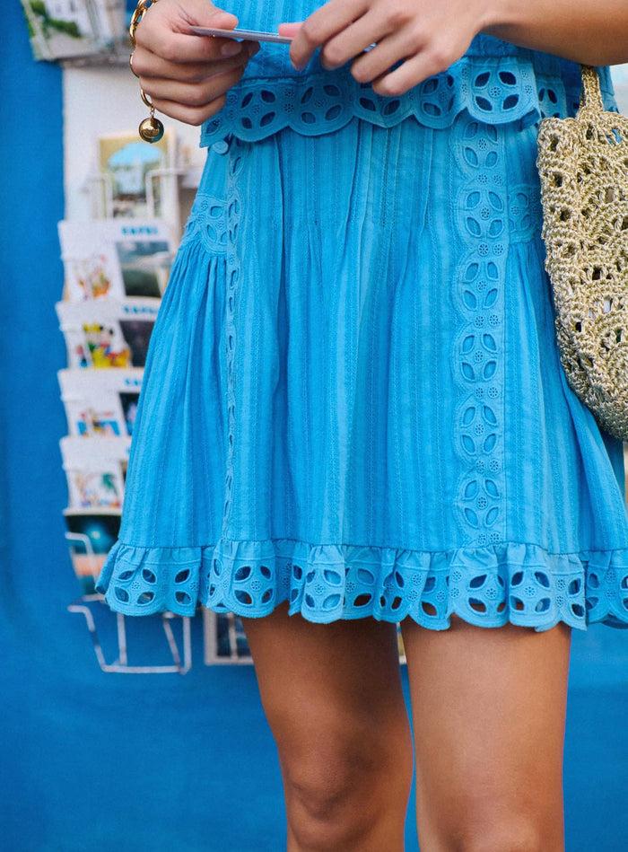 Petite Mendigote Jacqueline - Jupe Courte évasée Unie - Bleu
