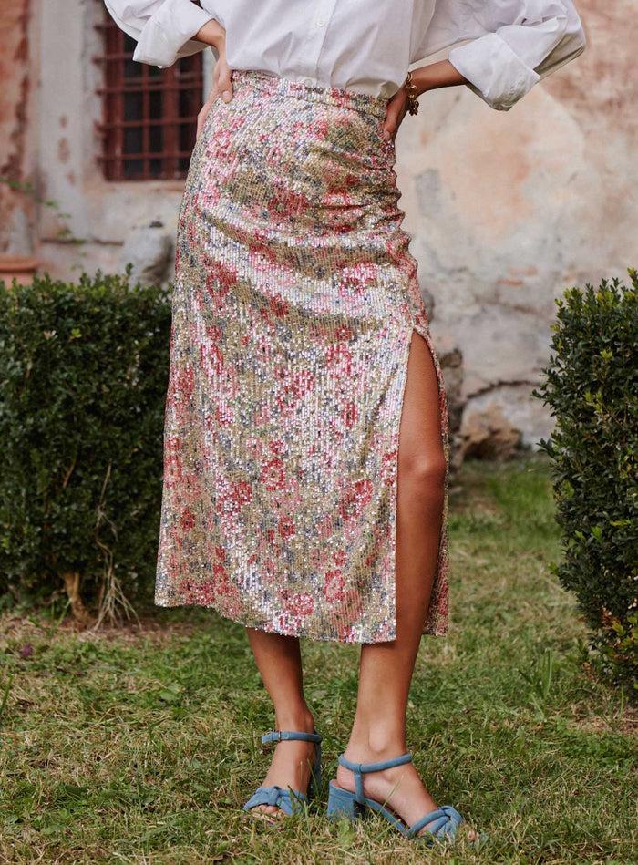Petite Mendigote Janko - Jupe Midi à Sequins Fleuris Colorés