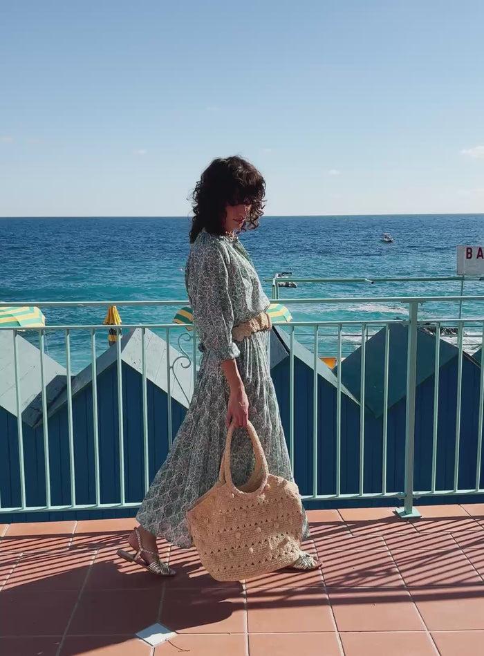 Petite Mendigote Jill - Jupe Longue Fluide à Imprimé Fleuris - Bleu