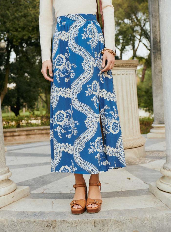 Petite Mendigote Jolyna - Jupe Longue Fluide à Imprimé Fleuri - Bleu