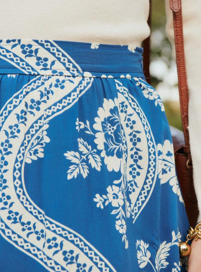 Petite Mendigote Jolyna - Jupe Longue Fluide à Imprimé Fleuri - Bleu