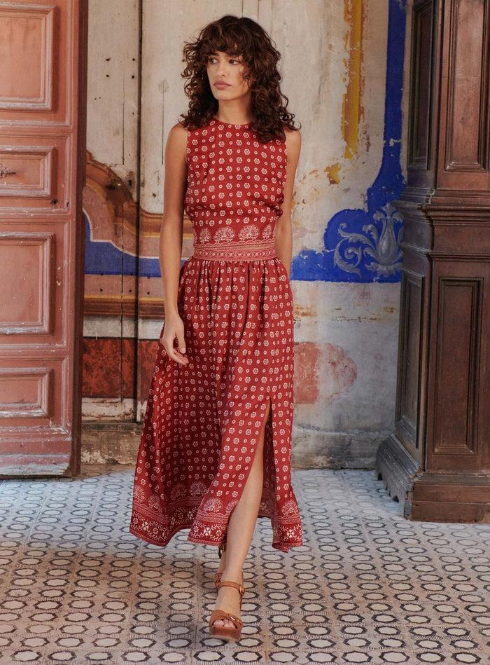 petite mendigote Jolyna - Jupe longue fluide à imprimé fleuri - Bordeaux