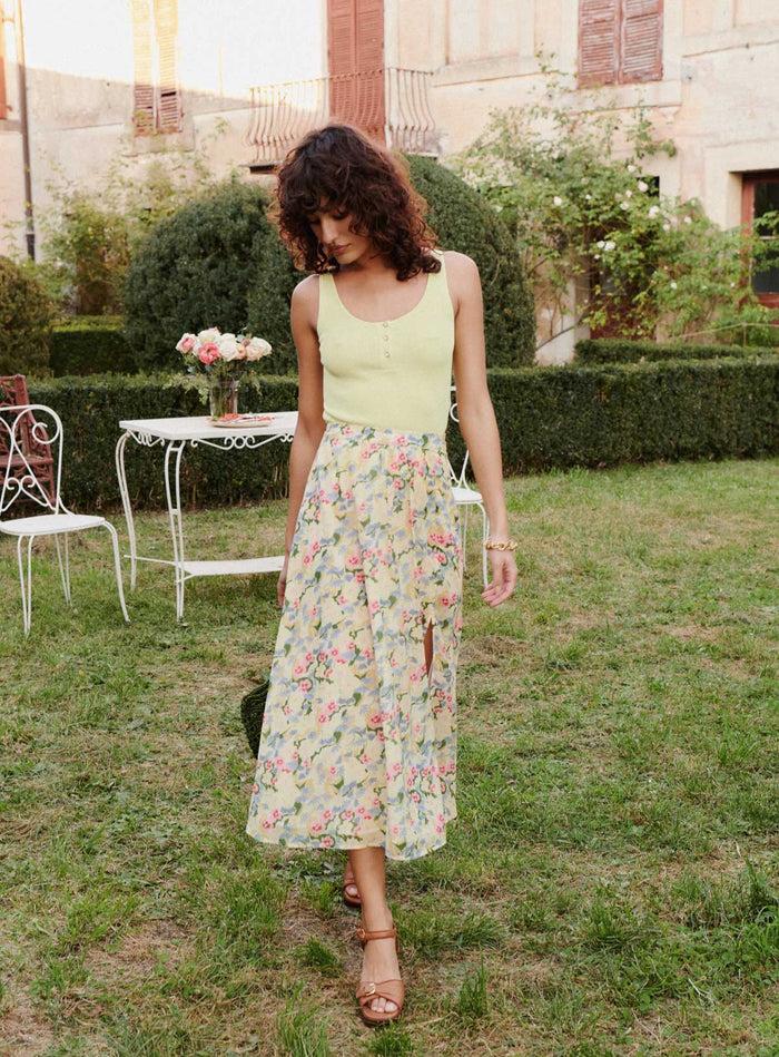 Petite Mendigote Jolyna - Jupe Longue Fluide à Imprimé Fleuri - Jaune