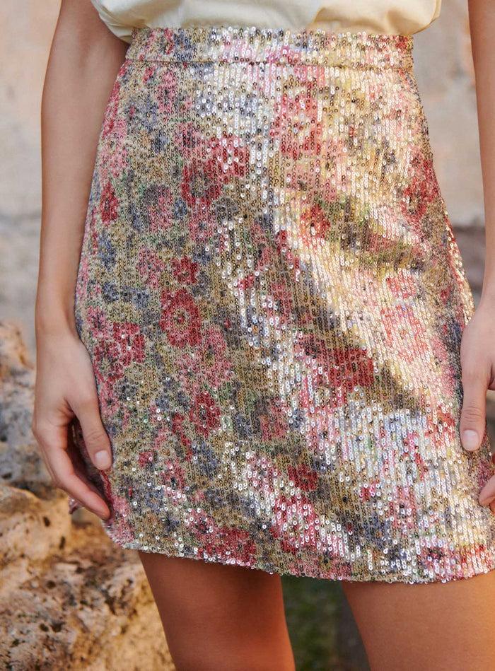 Petite Mendigote Jump - Jupe Courte En Sequins Fleuris Colorés