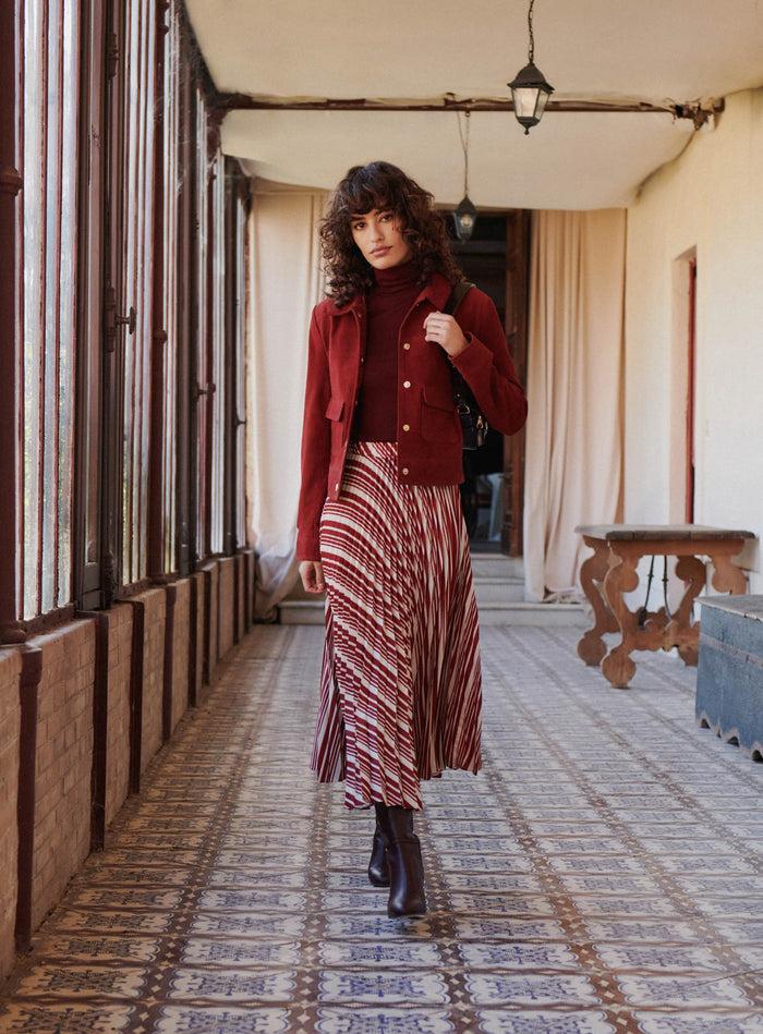 Petite Mendigote Junon - Jupe Midi Plissé à Rayures - Rouge