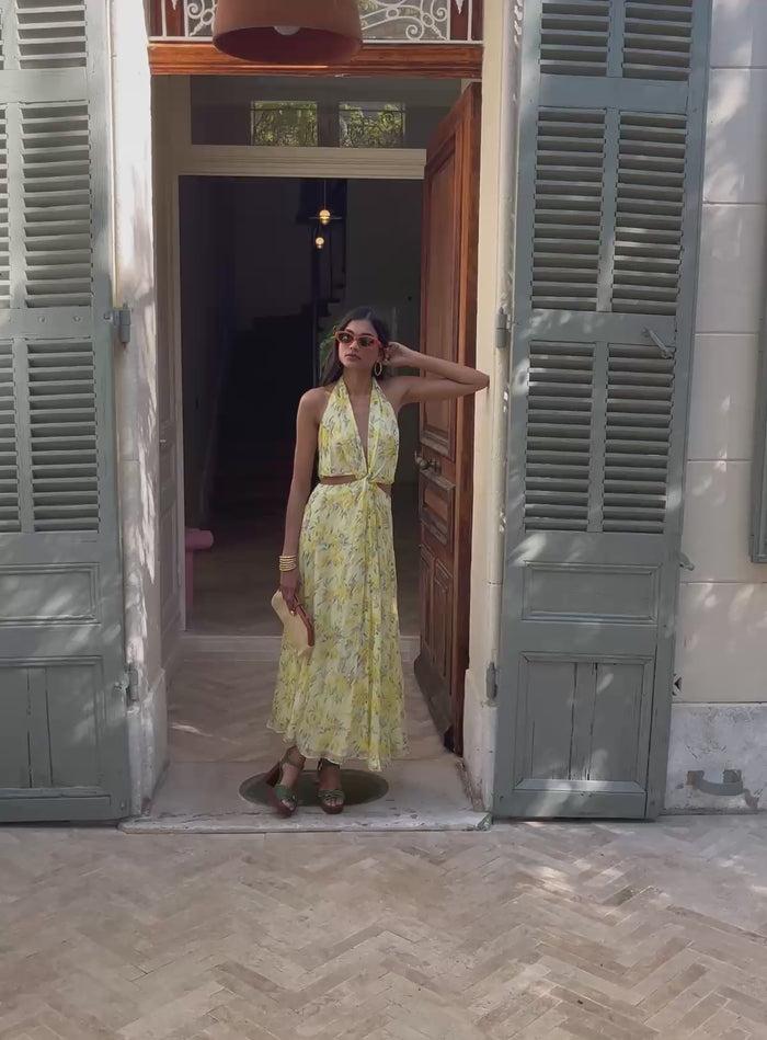 Petite Mendigote Louise - Robe Longue Fluide à Imprimé Fleuri - Jaune