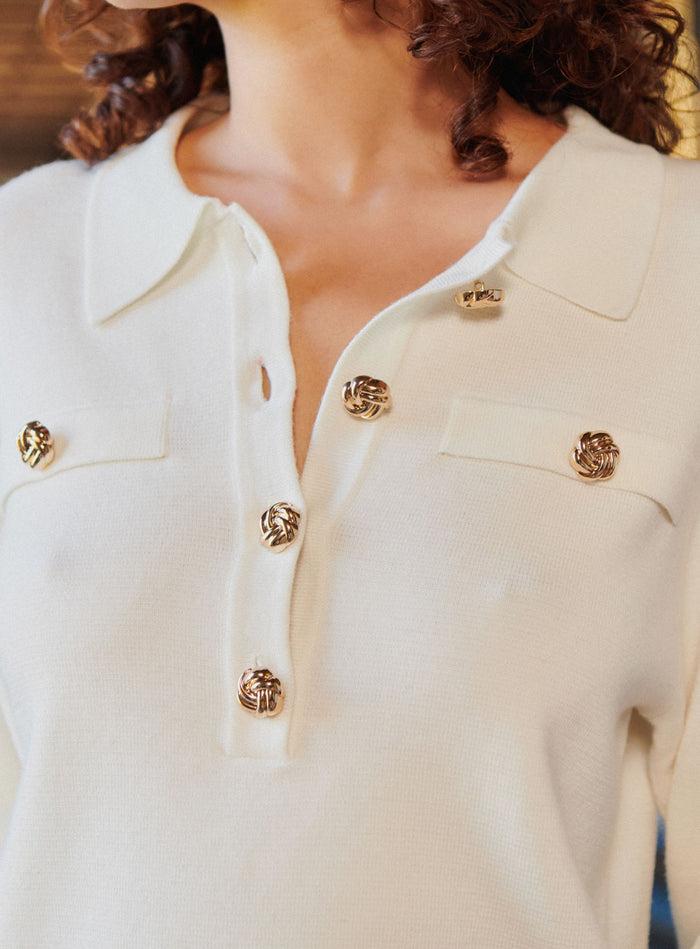 Petite Mendigote Macha - Pull En Maille Et Détails Dorés - Ecru