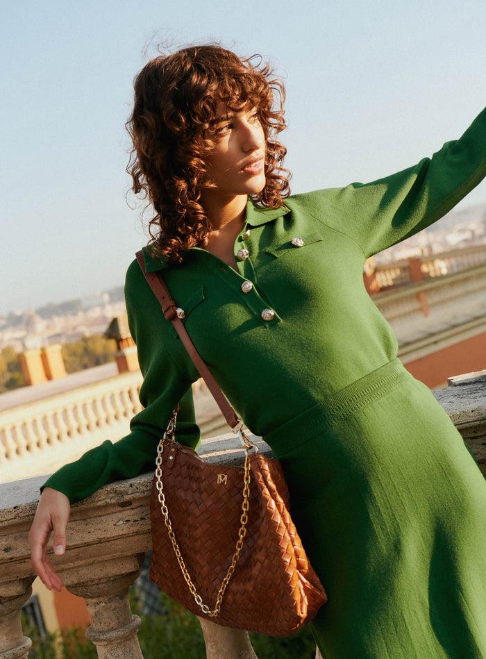 Petite Mendigote Macha - Pull En Maille Et Détails Dorés - Vert