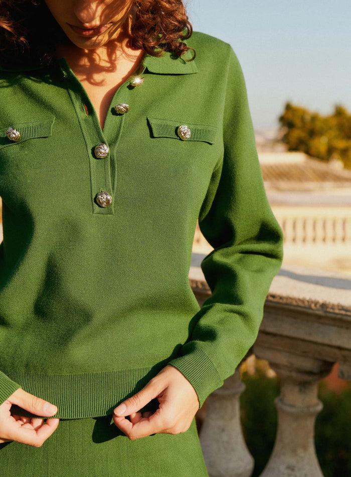 Petite Mendigote Macha - Pull En Maille Et Détails Dorés - Vert