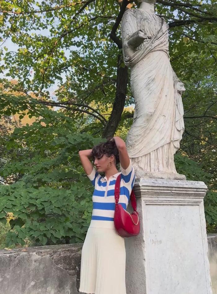 Petite Mendigote Maisy - Polo En Maille à Rayures - Bleu