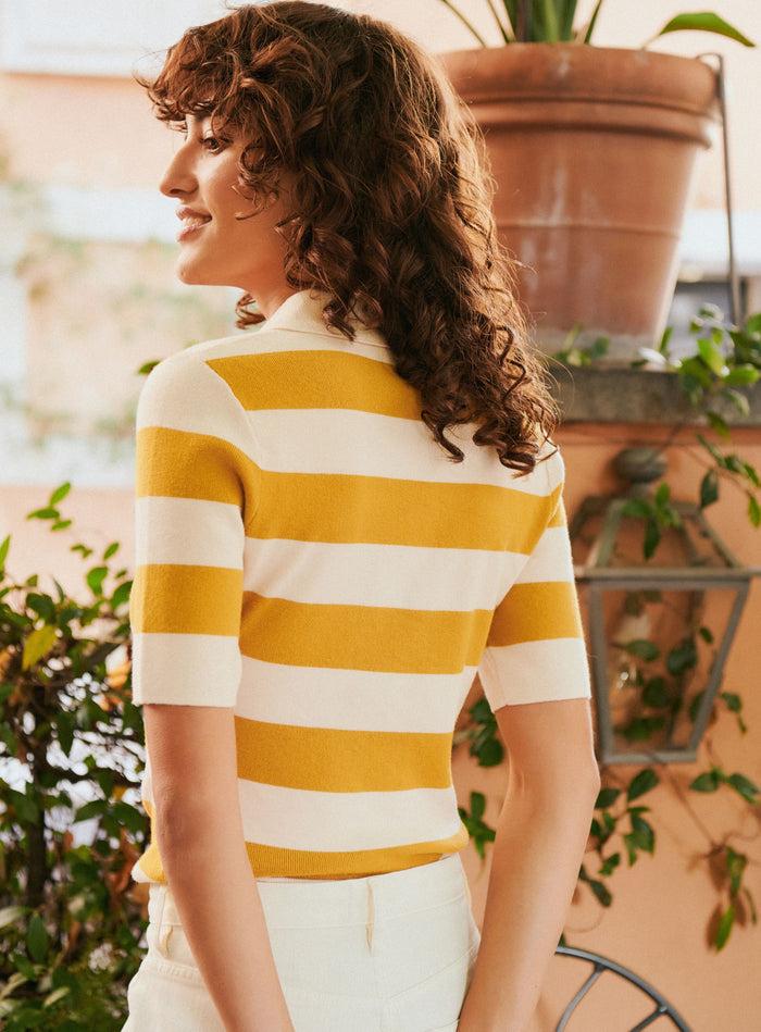 Petite Mendigote Maisy - Polo En Maille à Rayures - Moutarde