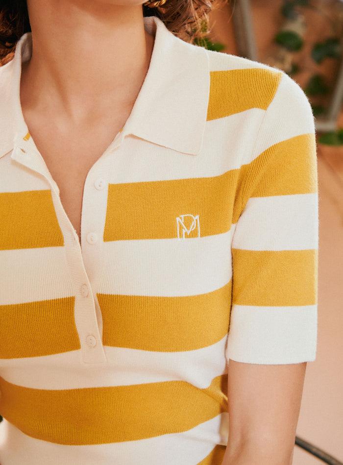 petite mendigote Maisy - Polo en maille à rayures - Moutarde