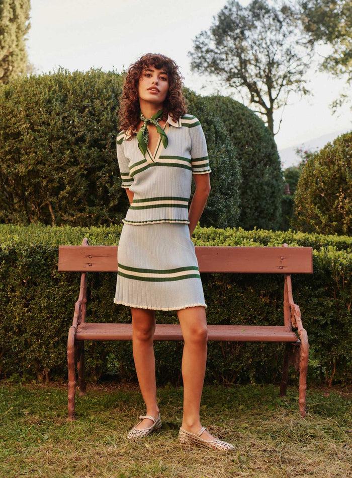 Petite Mendigote Manu - Pull Polo En Maille Et Rayures Vertes