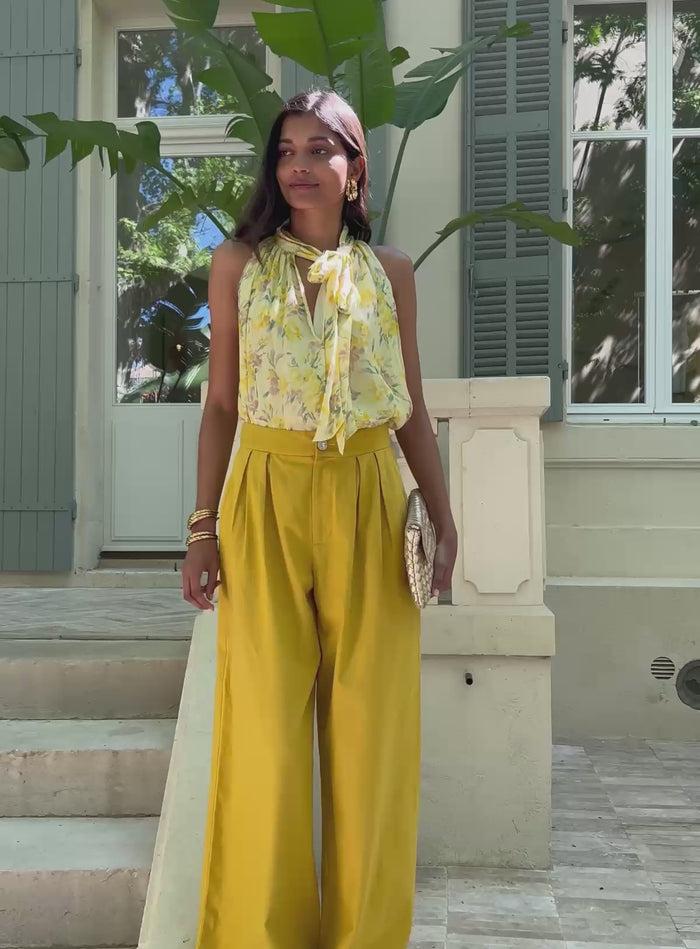 Petite Mendigote Marie - Top Sans Manches En Soie Fluide - Jaune