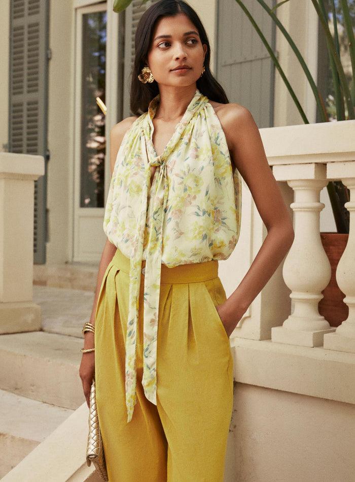 petite mendigote Marie - Top sans manches en soie fluide - jaune