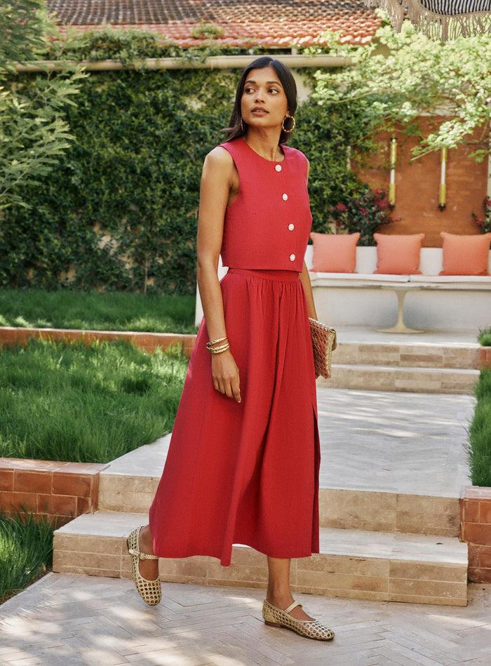 petite mendigote Marine - Jupe longue en lin et coton - rose