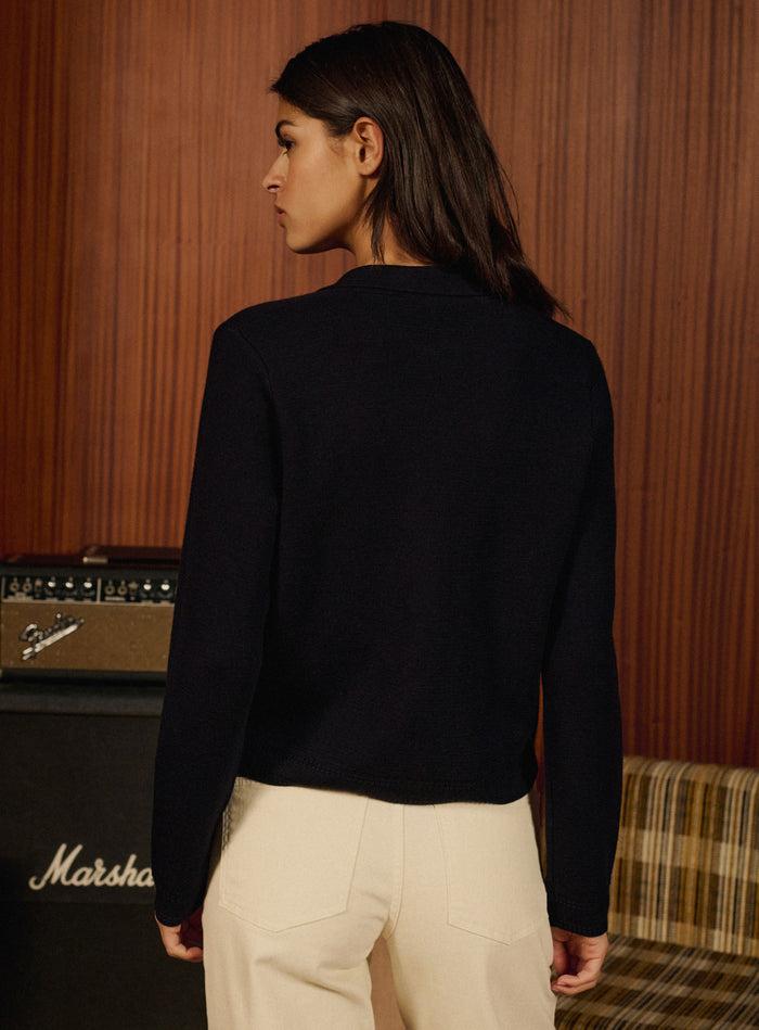 Petite Mendigote Melba - Gilet Droit En Laine Bleu Marine