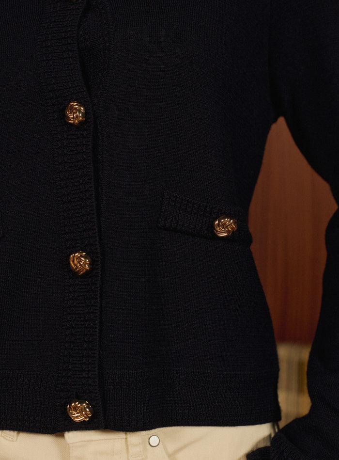 Petite Mendigote Melba - Gilet Droit En Laine Bleu Marine