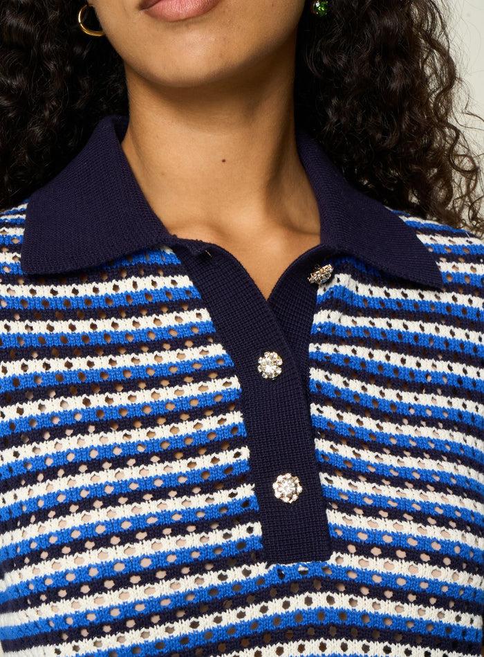 Petite Mendigote Millie - Top En Maille Ajourée Et Rayures - Bleu