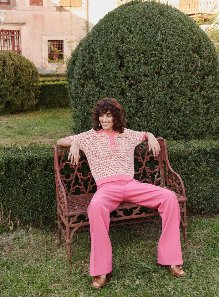 Petite Mendigote Millie - Top En Maille Ajourée Et Rayures - Rose